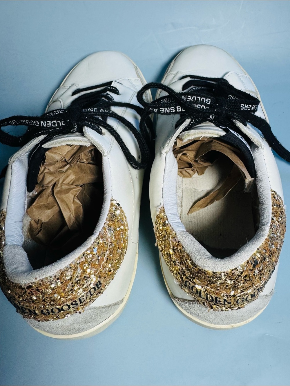 Golden Goose White Leather Sneakers with Silver Star and Gold Glitter Heel SZ 8* - Picture 4 of 13